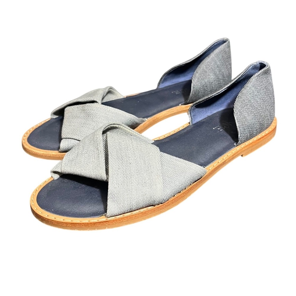 Vince Idara Twisted D'Orsay‎ Flat Sandals Gray Blue Denim Womens Size 5